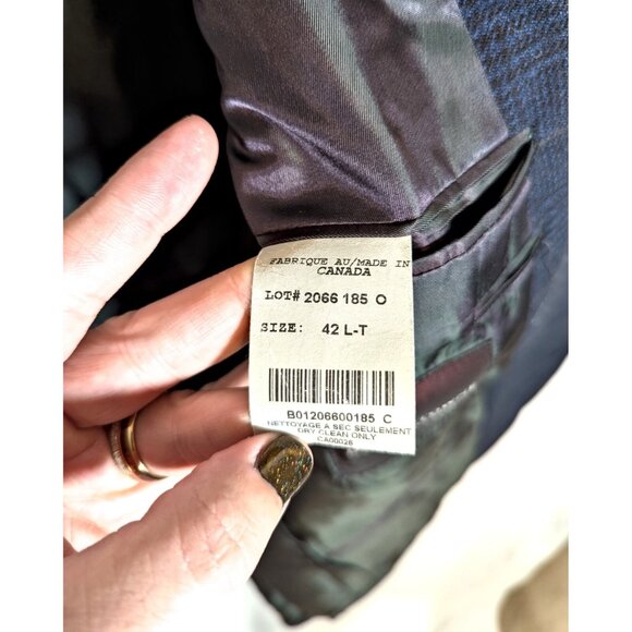 Britches of Georgetowne 42L Navy Blue Glen Plaid Wool & Cashmere Blazer Jacket - Picture 8 of 8